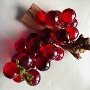 Vintage Red Lucite Glass Grapes on Drift Wood Mid Century Modern